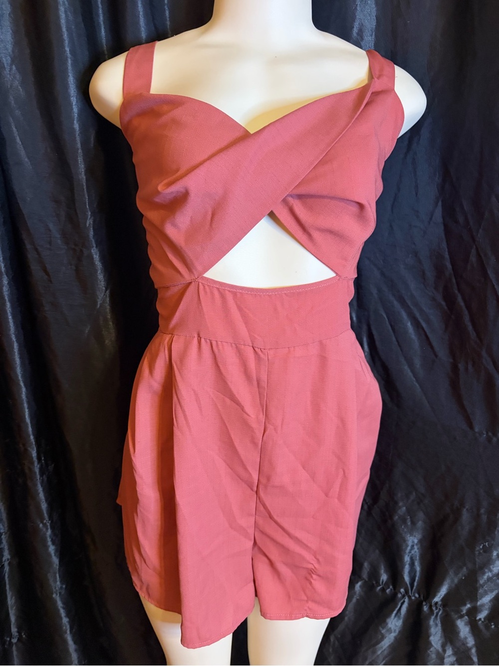 SHEIN Rose-Pink Cross-Front Cutout Romper
